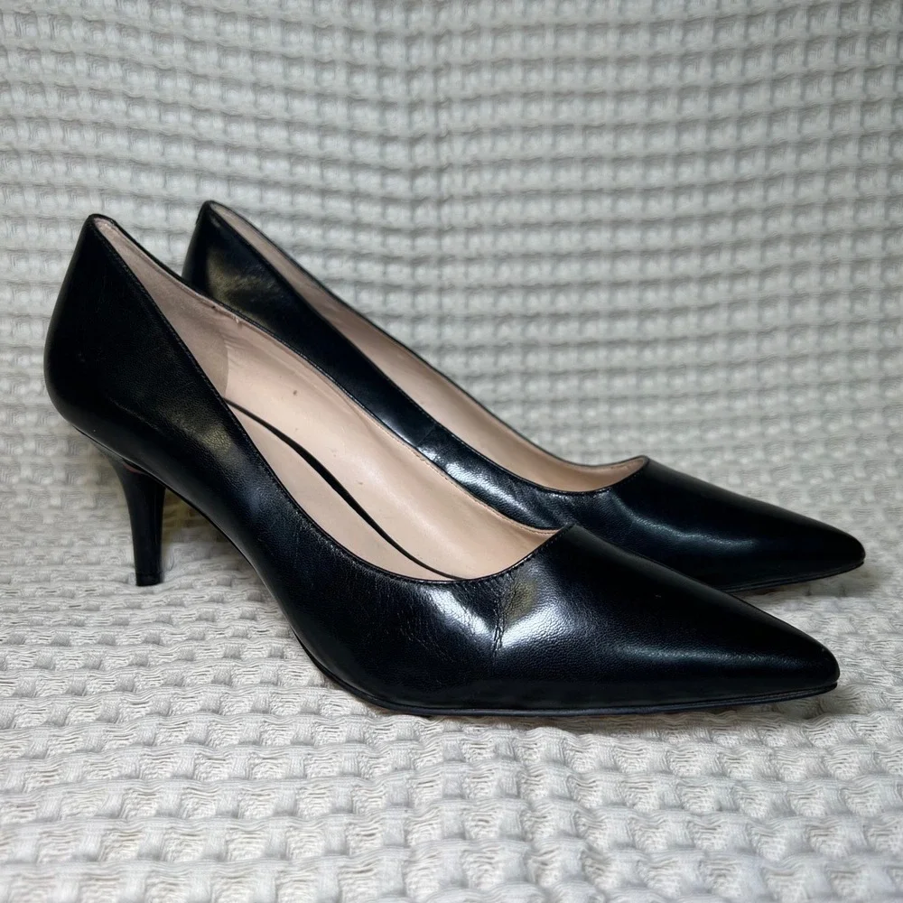 Nine West Y2K Margot Black Leather Pointed Toe Stiletto‎ Heels Women's Size 8M